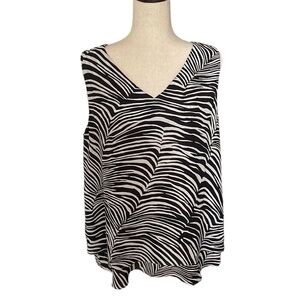Ann Taylor Zebra Print Sleeveless Blouse Layered Hem Black/White L